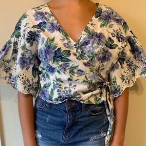 Flowery blue and green amazing wrap blouse!!!